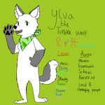 absurd_res anthro bandanna canine english_text female fur green_background green_eyes hi_res ivysaurite mammal nude open_mouth plantigrade scarf simple_background teeth text waving white_fur wolf ylva 