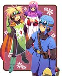  2boys blue_eyes born_free commentary_request dragon_quest dragon_quest_ii goggles goggles_on_head goggles_on_headwear hood long_hair multiple_boys pantyhose prince_of_lorasia prince_of_samantoria princess princess_of_moonbrook short_hair spiked_hair staff sword weapon white_robe 