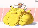  2018 alphys belly big_belly big_breasts breasts deep_navel dralffeine duo female huge_breasts male mettaton morbidly_obese navel obese overweight undertale video_games 