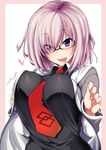  breasts commentary_request eyebrows_visible_through_hair eyes_visible_through_hair fate/grand_order fate_(series) fue_(rhomphair) glasses hair_over_one_eye highres large_breasts mash_kyrielight medium_hair necktie purple_eyes smile solo upper_body 