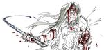  alternate_costume alternate_hairstyle arror blood blood_on_face blood_splatter blood_stain bloody_weapon coat commentary_request gmgt_(gggggg3) injury kantai_collection katana missing_limb solo sword torn_clothes weapon zuikaku_(kantai_collection) 
