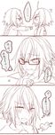  2girls absurdres ahoge arrow_through_heart bespectacled blush braid comic dual_persona expressive_hair fang fate/apocrypha fate/grand_order fate_(series) glasses heart_ahoge highres jeanne_d'arc_(alter)_(fate) jeanne_d'arc_(fate) jeanne_d'arc_(fate)_(all) long_braid multiple_girls open_mouth punio selfcest semi-rimless_eyewear single_braid spoken_ellipsis sweat thought_bubble translation_request trembling under-rim_eyewear valentine white_background yuri 