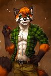  2018 5_fingers abs anthro clothed clothing digital_media_(artwork) eyewear glasses green_eyes hair male mammal orange_hair red_panda smile solo tasanko 