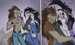  &lt;3 2017 anthro breasts clothed clothing comic digital_media_(artwork) dress duo eminent_sex feline female fur hand_on_breast hi_res hug kotya-ra male male/female mammal open_mouth saber-toothed_cat sabrecat sergal simple_background standing topless undressing white_fur 