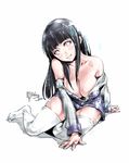  black_hair blush breasts cleavage collarbone full_body head_tilt hyuuga_hinata large_breasts long_hair looking_at_viewer naruto naruto_(series) open_clothes parted_lips relaxjon signature silver_eyes simple_background sketch smile solo thighhighs white_background white_legwear 