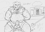  2013 anthro balls bdsm bear belly bondage bound collar digital_drawing_(artwork) digital_media_(artwork) drooling edging english_text erection eyes_closed fur harness hi_res male mammal musclechub muscular muscular_male nintendo nude overweight pangoro penis plaguedobsession pok&eacute;mon pok&eacute;mon_(species) precum saliva sex_toy solo spread_legs spreader_bar spreading sweat text vibrator video_games 