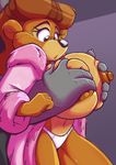  2018 anthro areola bear big_breasts breast_grab breast_squeeze breasts clothed clothing disney duo erect_nipples faceless_character female grope hair hand_on_breast hug joelasko mammal mature_female nipples rebecca_cunningham solo_focus talespin underwear 