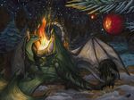  2018 detailed_background digital_media_(artwork) dragon duo female feral male membranous_wings natoli night outside scalie sky spines star starry_sky traditional_media_(artwork) western_dragon wings 