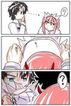  1girl artist_request black_hair blue_eyes chaldea_uniform comic command_spell cosplay crossover darling_in_the_franxx fate/grand_order fate_(series) fujimaru_ritsuka_(male) horns jpeg_artifacts medb_(fate)_(all) medb_(fate/grand_order) medb_(fate/grand_order)_(cosplay) pink_hair source_request yellow_eyes zero_two_(darling_in_the_franxx) zero_two_(darling_in_the_franxx)_(cosplay) 