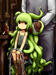  1boy 1girl boots chains child dress goma_(mm324) green_hair monster_girl original shackles sitting tentacle tentacle_hair washing_hair 