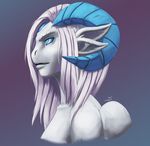  2018 anthro blue_eyes blue_horn curved_horn digital_media_(artwork) female horn keilink mammal purple_background simple_background solo 