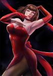  1girl anna_williams bare_shoulders blue_eyes breasts cleavage dress elbow_gloves gloves large_breasts red_dress tagme tekken 