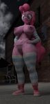  2018 3d_(artwork) alley anthro areola armwear big_breasts blender_(software) blue_eyes blurred_background breasts brick brick_wall building clothing cutie_mark dark digital_media_(artwork) earth_pony elbow_gloves equine erect_nipples eyebrows eyelashes female fingerless_gloves forsaken_(artist) friendship_is_magic full-length_portrait gloves grin hair hand_on_hip hi_res horse legwear looking_at_viewer mammal mostly_nude my_little_pony navel night nipples outside pink_hair pinkie_pie_(mlp) pony portrait pose pussy shadow shopping_cart smile smoke sneakers standing stockings striped_legwear striped_stockings stripes teeth thick_thighs thigh_highs 