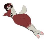  anthro big_butt black_hair butt deadpliss fan_character female fur hair ipan looking_at_viewer lycanroc marley_(aj_the_flygon) midnight_lycanroc nintendo pok&eacute;mon pok&eacute;mon_(species) red_eyes red_fur video_games wide_hips 