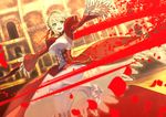  aestus_estus ahoge akamiso_(k074510) blonde_hair fate/extra fate_(series) green_eyes hair_intakes metal_boots nero_claudius_(fate) nero_claudius_(fate)_(all) petals rose_petals see-through sword weapon wide_sleeves 