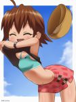  awa blue_eyes brown_hair child haruka_(saru_getchu) saru_getchu shirt_lift swimsuit 