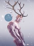  2017 animal_humanoid barazoku blonde_hair butt cervine christmas ear_piercing hair holidays humanoid male mammal muscular not_furry nude ornaments pale_skin piercing pointy_ears reindeer ribbons silverjow snow snowing solo winter 
