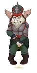  2018 anthro blind_eye brown_nose chin_tuft clothed clothing crying digital_drawing_(artwork) digital_media_(artwork) fur hi_res kled_(lol) league_of_legends male mammal omorashi peeing penis polarpandemonium riot_games scar simple_background solo story story_in_description tears teeth urine video_games watersports wet wetting white_fur yellow_sclera yordle 