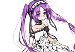  1girl armlet bare_shoulders choker fate/grand_order fate/hollow_ataraxia fate_(series) headband long_hair purple_eyes purple_hair simple_background smile stheno twintails white_background white_dress 