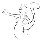  2016 anthro big_breasts breasts butt dakkpasserida featureless_breasts female legendary_pok&eacute;mon looking_at_viewer mewtwo monochrome nintendo nude pok&eacute;mon pok&eacute;mon_(species) side_boob simple_background smile solo thick_thighs video_games white_background wide_hips 