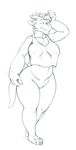  anthro big_breasts breasts clothed clothing female horn kenjin monochrome nipple_bulge pussy scalie sketch slightly_chubby solo 