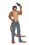  anthro beard clothed clothing facial_hair kenjin looking_at_viewer male mammal muscular muscular_male mustelid otter pecs police_uniform smile solo standing topless uniform 