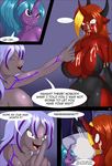  2018 anthro arcane_shade armwear breasts clothing cold_warrior comic cum cum_on_breasts cum_on_face dialogue digital_media_(artwork) english_text equine eyes_closed fan_character female fire_eclipse freckles hair hi_res horn long_hair mammal multicolored_hair my_little_pony open_mouth suirano text two_tone_hair unicorn 