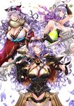  animal_ears armor axe bare_shoulders black_armor breasts bunny_ears bustier camilla_(fire_emblem_if) capelet cleavage commentary_request easter_egg egg fire_emblem fire_emblem_heroes fire_emblem_if fire_emblem_musou flower gem hair_flower hair_ornament japanese_clothes kimono large_breasts long_hair looking_at_viewer multiple_persona purple_hair sidelocks smile tiara very_long_hair wani_(fadgrith) wavy_hair white_background 