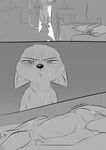  2018 anthro barefoot bed bedding blanket canine clothing comic coveralls disney duo english_text female fox greyscale inside ittybittykittytittys lying male mammal monochrome nick_wilde on_bed on_side skye_(zootopia) sleeping sound_effects text under_covers undressing zootopia 