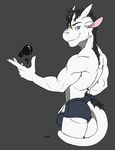 anthro butt clothing dragon hair hand_on_bulge horn kenjin looking_at_viewer male muscular muscular_male smile solo underwear 