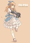 blonde_hair blue_eyes bow bullpup dress english frills gun hair_bow holding holding_gun holding_weapon lolita_fashion long_hair mary_janes original p90 pantyhose puffy_short_sleeves puffy_sleeves reloading shoes short_sleeves simple_background solo submachine_gun torn_clothes torn_legwear weapon white_legwear xiao_qiang_(overseas) 