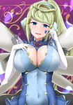  absurdres blonde_hair blue_eyes breasts cleavage commentary_request covered_navel duel_monster earrings elbow_gloves facial_mark facial_tattoo fairy_wings gloves highres jewelry kirikan large_breasts ponytail solo tattoo trickstar_holy_angel wings yuu-gi-ou yuu-gi-ou_vrains 