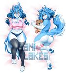  anthro baniflakes blue_fur blue_tail blush breasts canine clothing digital_media_(artwork) dog elyse_(baniflakes) female fur hair hi_res mammal mature_female multicolored_fur nude pink_background simple_background smile solo toes tongue white_fur 