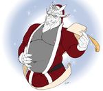  anthro beard belly big_belly bulge caprine christmas clothed clothing cosplay facial_hair goat hat holidays kenjin looking_at_viewer male mammal open_jacket pecs santa_hat smile solo 