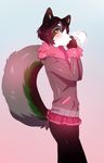  anthro black_fur blush breath canine clothed clothing cold dog dress frenky_hw fur girly green_eyes green_fur grey_fur hair jacket looking_at_viewer male mammal pants purple_hair simple_background solo standing white_fur 
