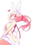  absurdres animal_ears ass breasts bunny_ears bunny_tail fiz_(fizintine) fizintine heart highres long_hair looking_back meme_attire original pink_hair ponytail purple_eyes sideboob small_breasts smile solo tail virgin_killer_sweater white_background 