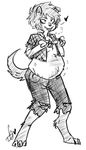  &lt;3 anthro belly bone canine clothed clothing digital_drawing_(artwork) digital_media_(artwork) fur greyscale hair male mammal monochrome pants simple_background smile solo squidbiscuit torn_clothing were werewolf white_background wolf 