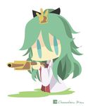  alternate_costume artist_name bad_id bad_pixiv_id blue_eyes chameleon_man_(three) chibi full_body green_hair hair_between_eyes hair_ornament japanese_clothes kantai_collection long_hair no_lineart no_mouth simple_background solo white_background yamakaze_(kantai_collection) 
