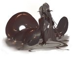  arm_support breasts closed_eyes dark_skin glasses grey_hair horror_(theme) liche_(wiggly_liche) long_hair mermaid monster_girl nipples nude original sharp_teeth signature sitting small_breasts solo source_request teeth very_long_hair 