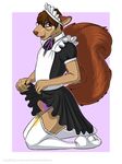  2014 abstract_background anthro brown_fur brown_hair bulge chipmunk clothed clothing crossdressing digital_drawing_(artwork) digital_media_(artwork) dress eyewear fur glasses hair kneeling legwear looking_at_viewer maid_uniform male mammal multicolored_fur neemo_jay_sawyer open_mouth panties peeing rodent simple_background solo squirrel thewhitefalcon underwear uniform urine watersports wetting 