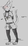  2018 anthro cat chastity chastity_belt clothing english_text feline female hairless legwear lock lustylamb mammal messy pussy_juice rubber solo text thigh_highs 