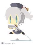  artist_name bad_id bad_pixiv_id beret chameleon_man_(three) chibi epaulettes grey_hair hat jumping kantai_collection kashima_(kantai_collection) military military_uniform no_lineart no_mouth rock simple_background solo twintails uniform white_background 