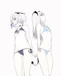  bikini blue_eyes character_request choker flat_chest head_wings long_hair looking_at_viewer multiple_girls purple_eyes short_hair sohin standing swimsuit tail 