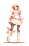  absurdres black_eyes black_legwear boots earbuds earphones earphones_removed fizintine flower glasses highres luna_(fizintine) orange_hair original pantyhose pink_sweater shadow shirt short_hair skirt solo sweater white_shirt 