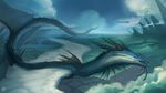  2014 alradeck day detailed_background digital_media_(artwork) dragon feral flying horn outside sky solo spines wings 