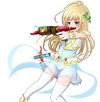  artist_request blonde_hair blue_eyes bow_(weapon) crossbow dress elf hair_ornament leaf_hair_ornament maplestory mercedes_(maplestory) pointy_ears simple_background socks weapon white_background white_dress white_legwear 