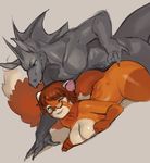  ambiguous_penetration anthro breasts colored_sketch dragon duo eyewear female glasses larger_male male male/female mammal norasuko penetration red_panda sex size_difference smile thick_thighs 