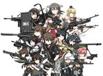  aiming assault_rifle benelli_m1014 black_hair blonde_hair brown_hair camouflage camouflage_jacket earmuffs fn_scar_17 gun h&amp;k_mp7 h&amp;k_usp handgun haruna_(kantai_collection) hatsuzuki_(kantai_collection) headgear heckler_&amp;_koch hibiki_(kantai_collection) highres hk416 howa_type_89 kaga_(kantai_collection) kako_(kantai_collection) kantai_collection kinu_(kantai_collection) l4a4 long_hair m21 m24a2 m27_iar m320 maaranto md5_mismatch miyuki_(kantai_collection) mk48 mogami_(kantai_collection) multiple_girls nagato_(kantai_collection) pistol remodel_(kantai_collection) rifle rocket_launcher rpg rpg-7 school_uniform serafuku shield shigure_(kantai_collection) short_hair shotgun shouhou_(kantai_collection) simple_background sniper_rifle sniper_scope souryuu_(kantai_collection) submachine_gun upper_body verniy_(kantai_collection) vest warspite_(kantai_collection) weapon weapon_request white_background 