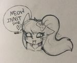  &lt;3 2017 anthro bow cat chav dialogue english_text fangs feline female hair long_hair mammal minx_kitten ponytail simple_background sketch slang slit_pupils smutbunny solo text traditional_media_(artwork) whiskers white_background 