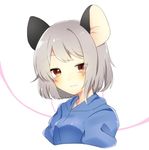  abe_suke alternate_costume animal_ears bangs blush brown_eyes closed_mouth eyebrows_visible_through_hair grey_hair looking_at_viewer mouse_ears nazrin short_hair solo touhou upper_body white_background 